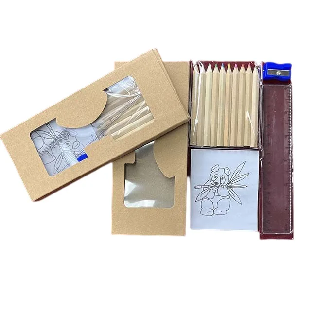 Custom logo and Packaging Pencil Assorted Kraft Paper Box Packing 6 Mini Color Pencil Set