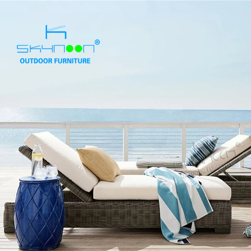 Latest designed Luxury modern design beach sun lounger All weather rattan sunbed Leisure Style wicker chaise lounge(13044T)