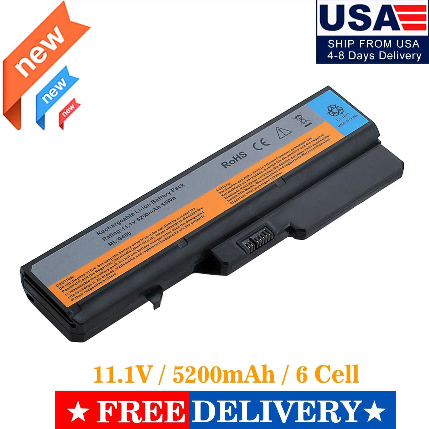 11.1V 5200 mAh Battery for Lenovo Laptop G460