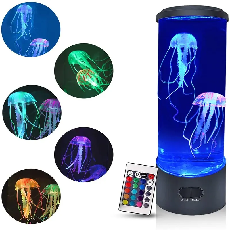 Best Selling  107x300mm Aquarium Jellyfish Lamp 7 Color Changing Electric Round Jelly fish Aquarium Lamp Kids Gifts
