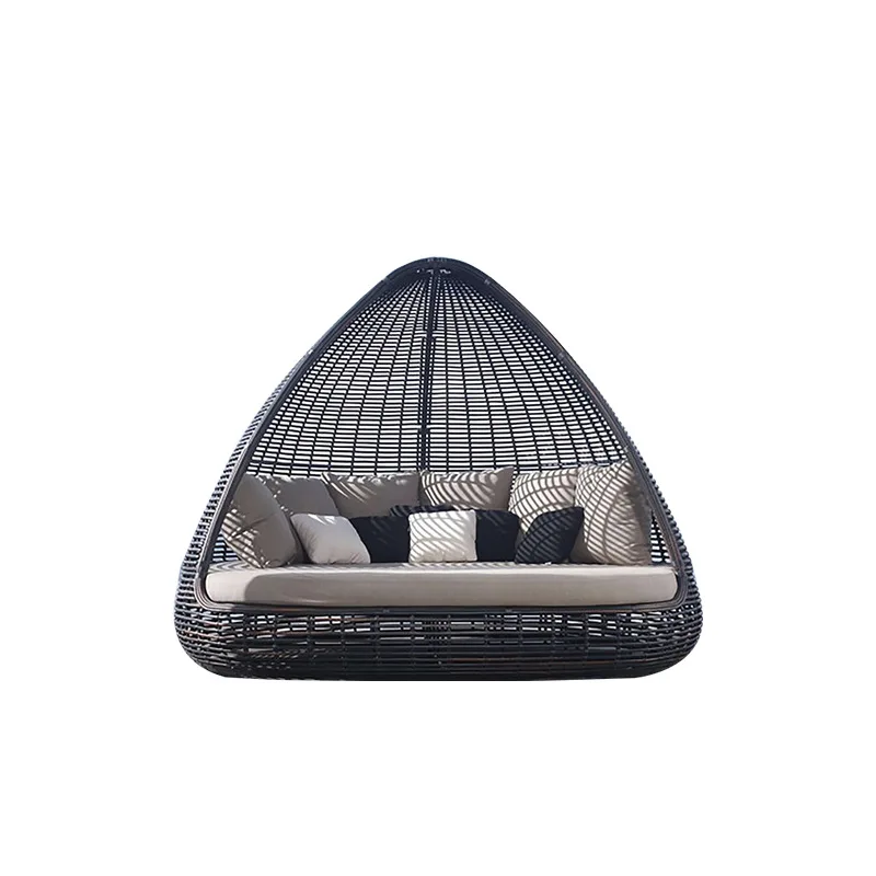 Custom Bed Day Rattan Outdoor Patio Furniture Wicker Chaise Lounge Comfortable Sun Beach Lounger Round With Canopy Sunbed