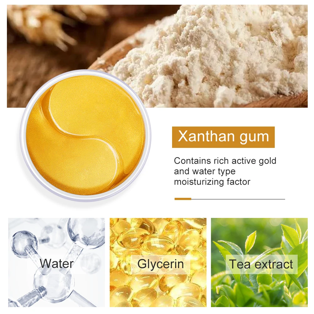 Free Sample 24K Gold Hydrogel Eye Mask Collagen Eyepatch Dark Circles Remover Anti Wrinkle Parches Para Ojos Sleeping Eyemask