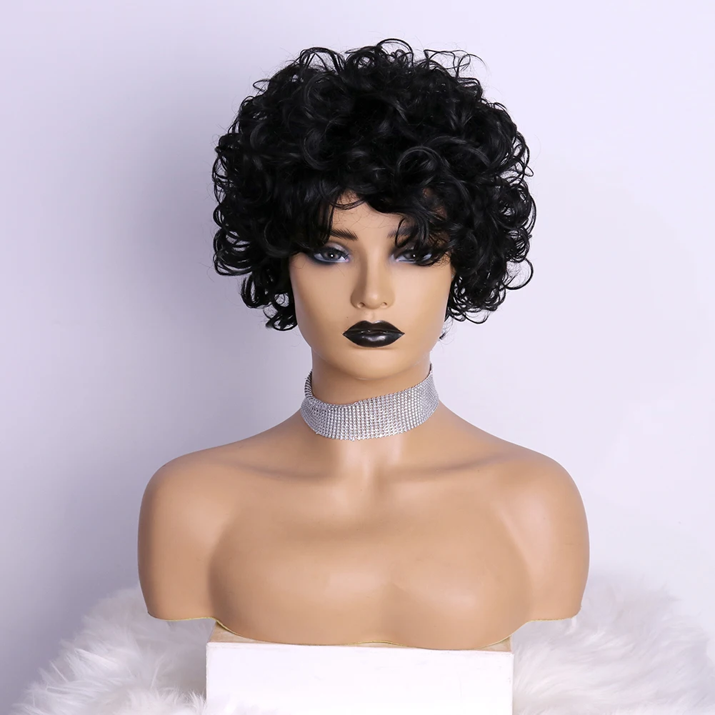 
Black Color Short Curly Bob Lace Wig Human Hair Lace Front Wigs Remy Hair for Women Amazon Hot Sale Classic Wig 