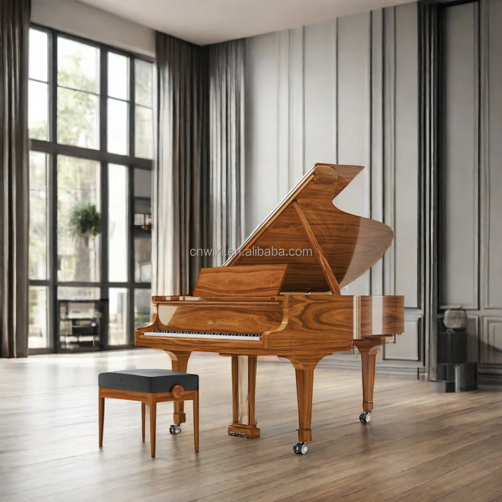 Antique Vienna Walnut Wood Grand Piano from Austria Mechanical Style with Bronze Wheel