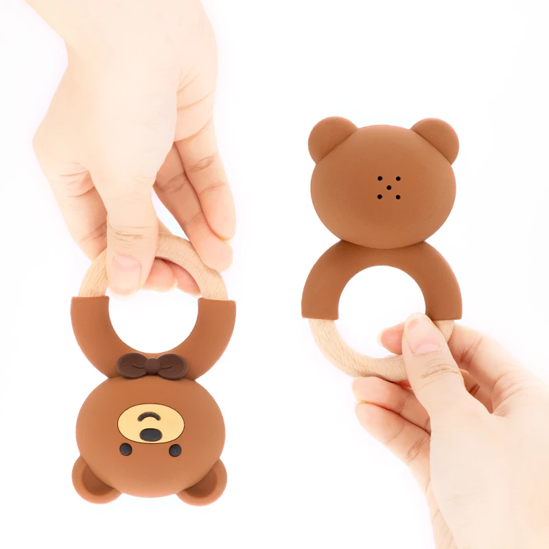 2024 Silicone Multi Color Bear Shape Organic Teether Baby Rattle Animal teeth Beads Hygienic Molar Children Toy