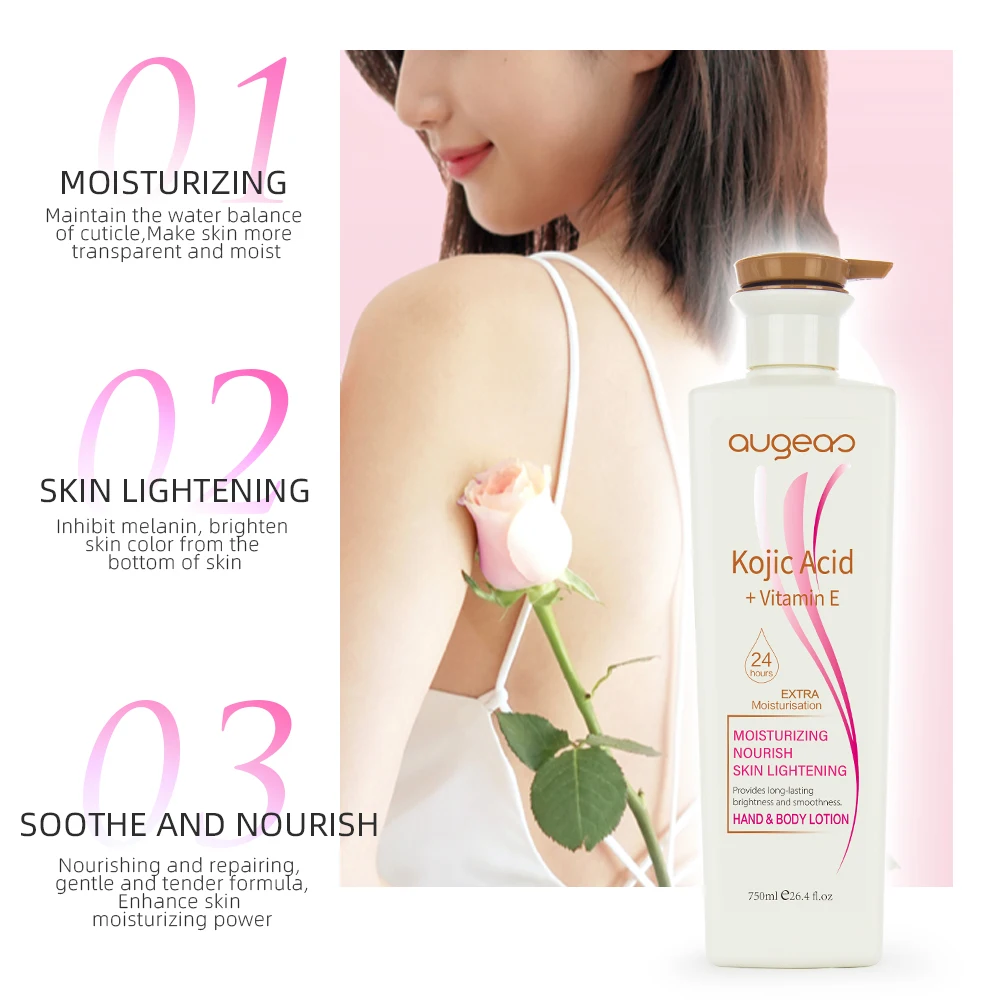 Private Label Organic Natural Kojic Acid Vitamin E Skin Care Lightening Moisturizing Nourishing Hand Whitening Body Lotion Cream
