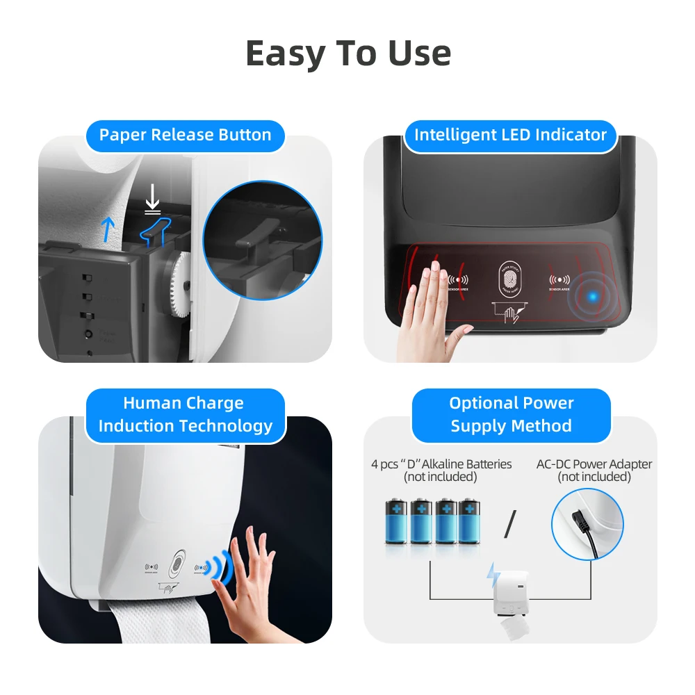 SVAVO Wall Mounted Automatic paper towel dispenser Batteries or Electrical Automatic Tissue Holder Box