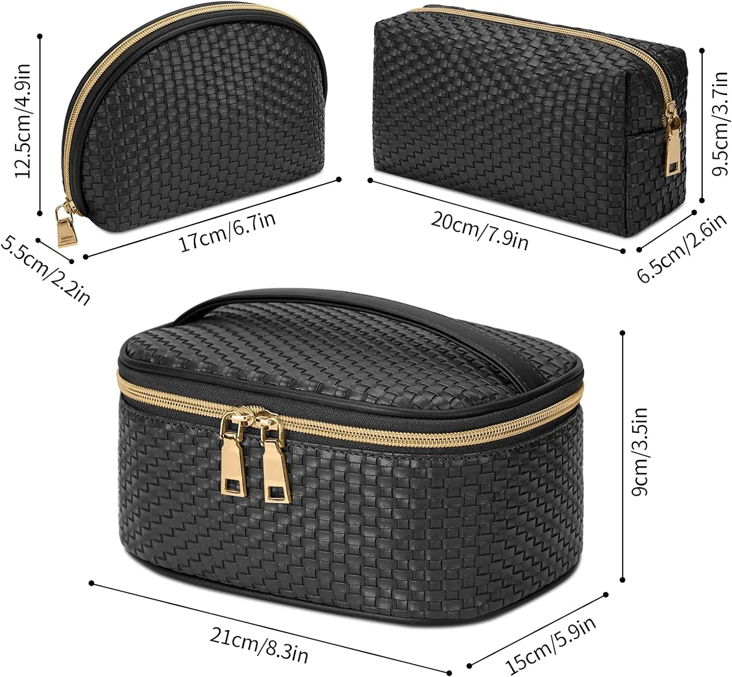 3 Pcs Waterproof Cosmetic Bag Set Portable Travel Cosmetic Bag Multifunction Organizer Storage Bag