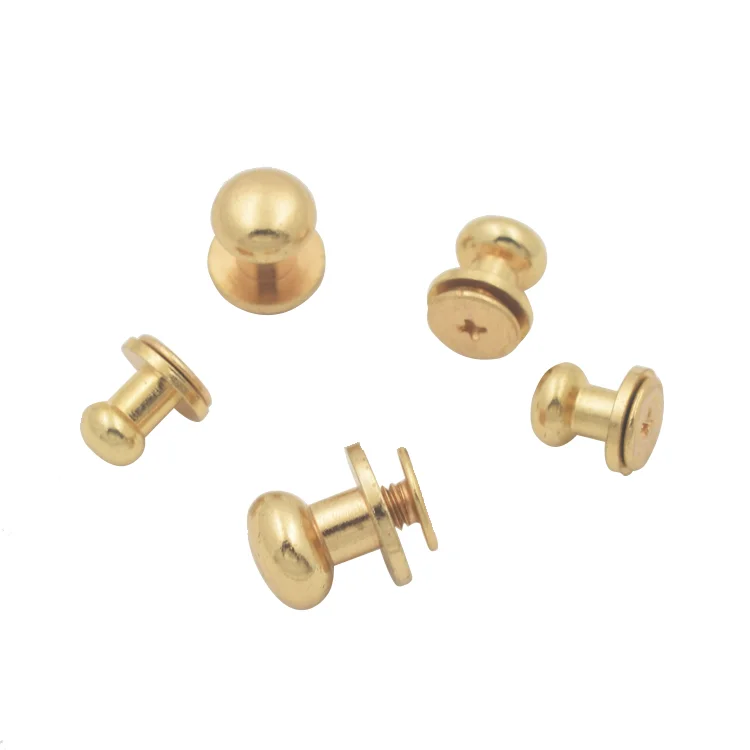 High Quality Solid Brass Screw Back Stud Button Ball Head Chicago Brass Screw Rivets