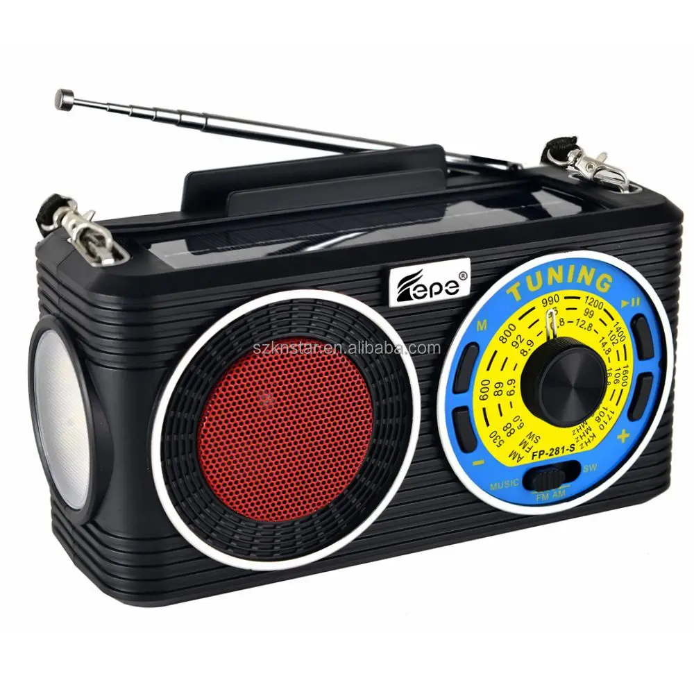 Портативная солнечная динамик UM-1X2 батарея склад 18650 перезаряжаемые fm am sw радио FP-281-S