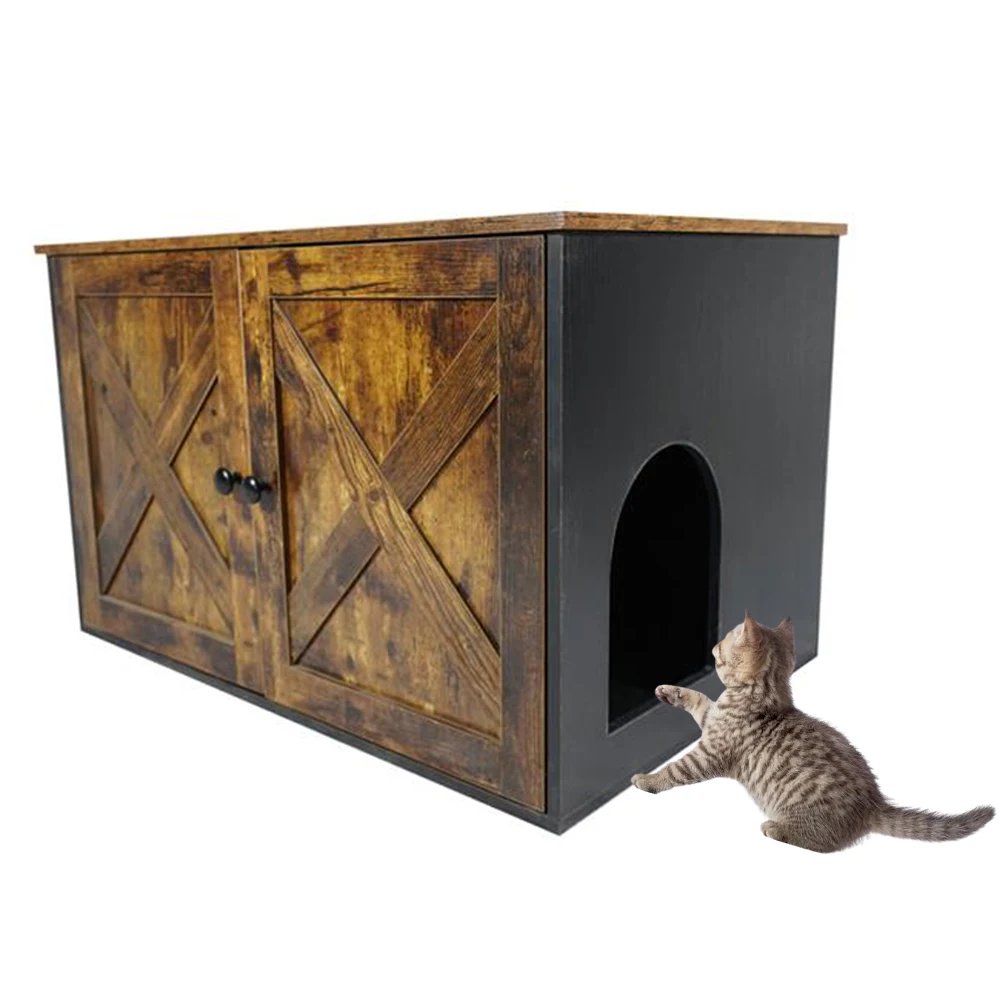 Indoor luxury Pet Houses Furniture End Table Cats Cage With Divider Wooden Cat House