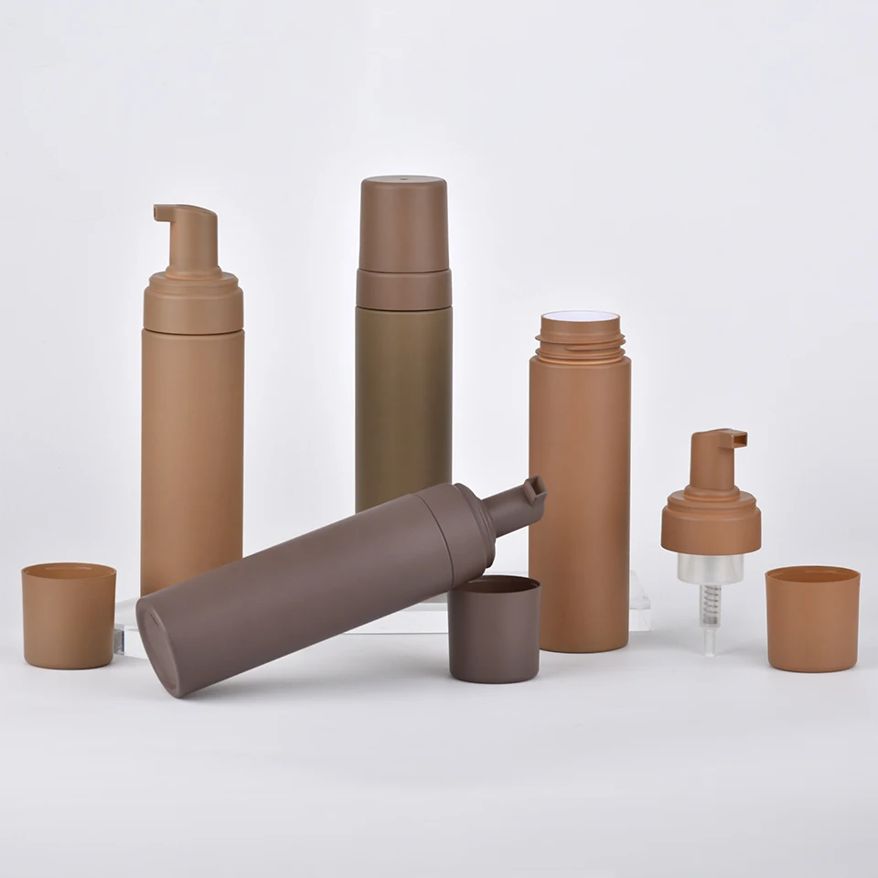 Hot Sale Empty Plastic Packaging Foaming Pump Bottle 210ml Brown Black  PET Face Wash Mousse  Hand Soap Dispenser Foam Bottle