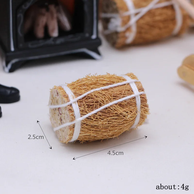 Doll House Winter Scene Set Accessories Mini Grass Woven Bag Miniature Wooden Match Small Cart Bright fireplace