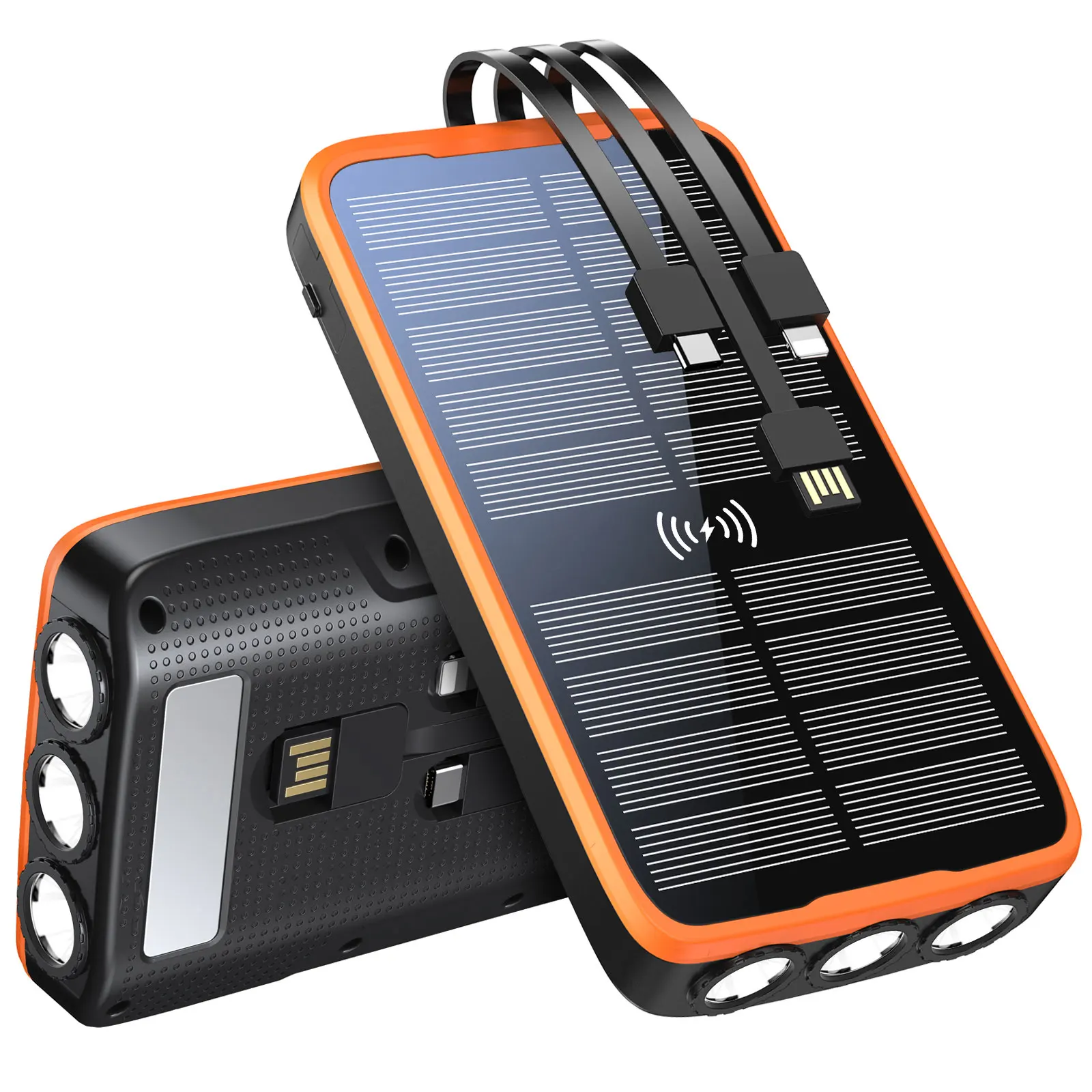 Shengyi Built -in 3 In 1 Cable PD25W Fast Charger Travel Solar Powerbank 20000Mah 30000Mah Led Energy Power