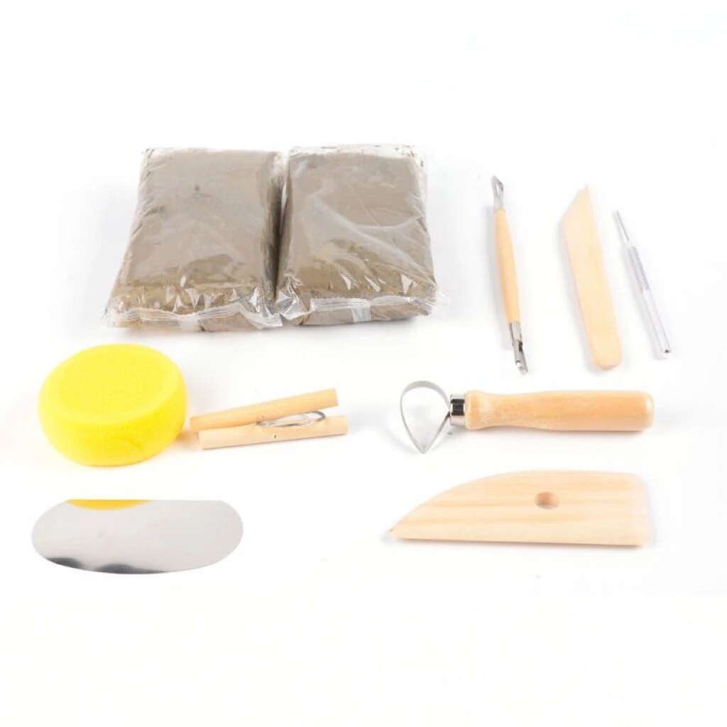 Customized pottery clay set 9pcs tools hot sell handmade ceramic craft kit malleable polymer clay