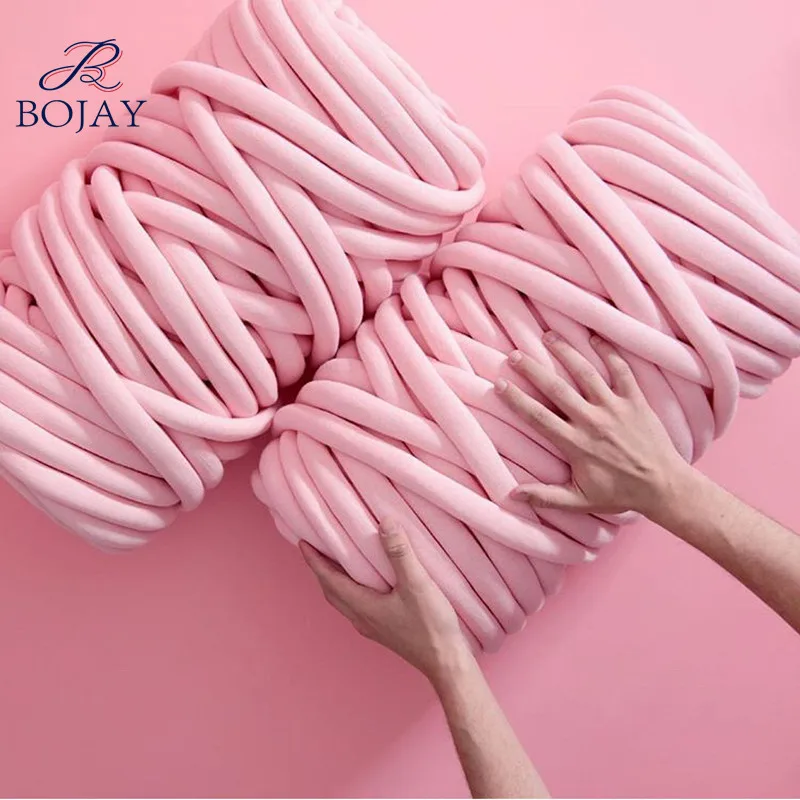 Various colors stock 100% cotton machine washable cotton roving poly fiber filled tube braid hand knitting chunky yarn