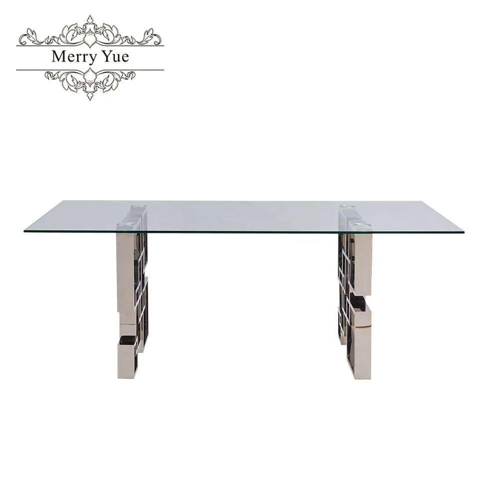 
stainless steel strong base clear tempered glass top rectangle dining table 