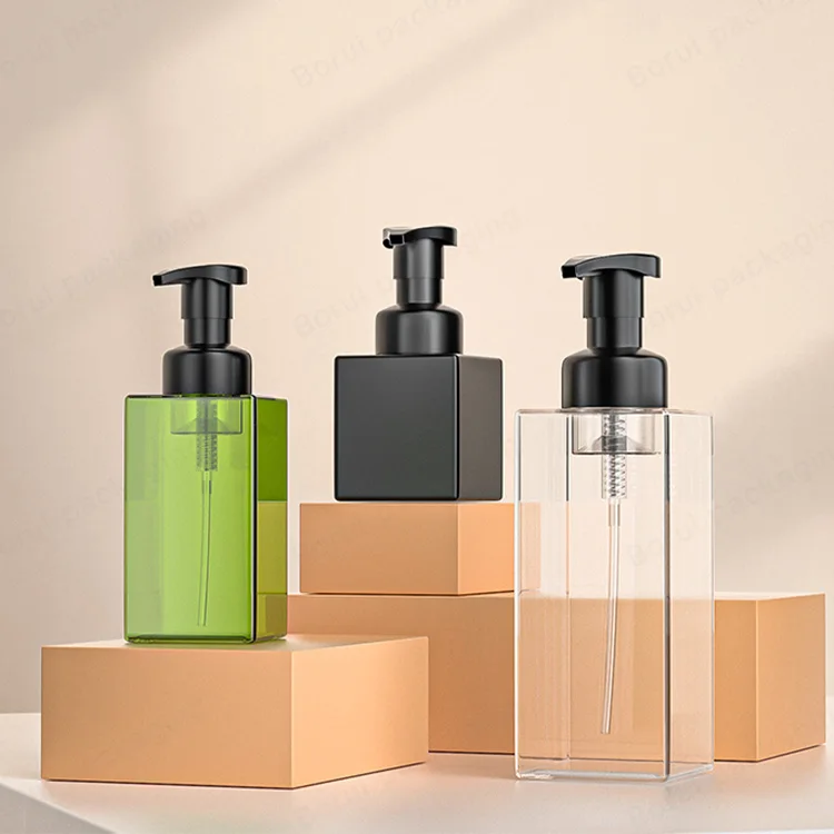 Custom Color 250ml-500ml PET Plastic Hand Soap Mousse Foam Bottle Big Size Square Empty Shampoo Toothpaste Blush Face Mask Logo