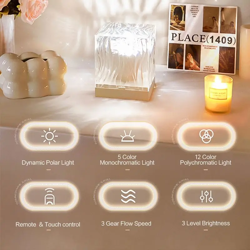 Projector Aurora water ripple restaurant home decor Bedside Luxury Crystal Led Lamp Bases Acrylic 3D Led Night Table Light Lamps