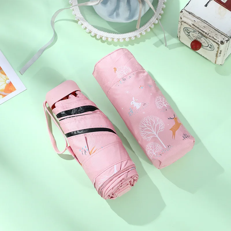 Small Deer Fresh Five-folding Umbrella Korean Edition clear Dual Use Vinyl Sun protection Uv