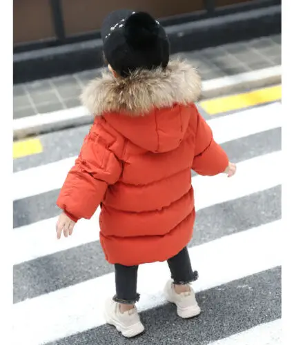
Boys Girls Kids Padded Coat Winter Jacket Puffer Fur Hooded Long Parka Coats 