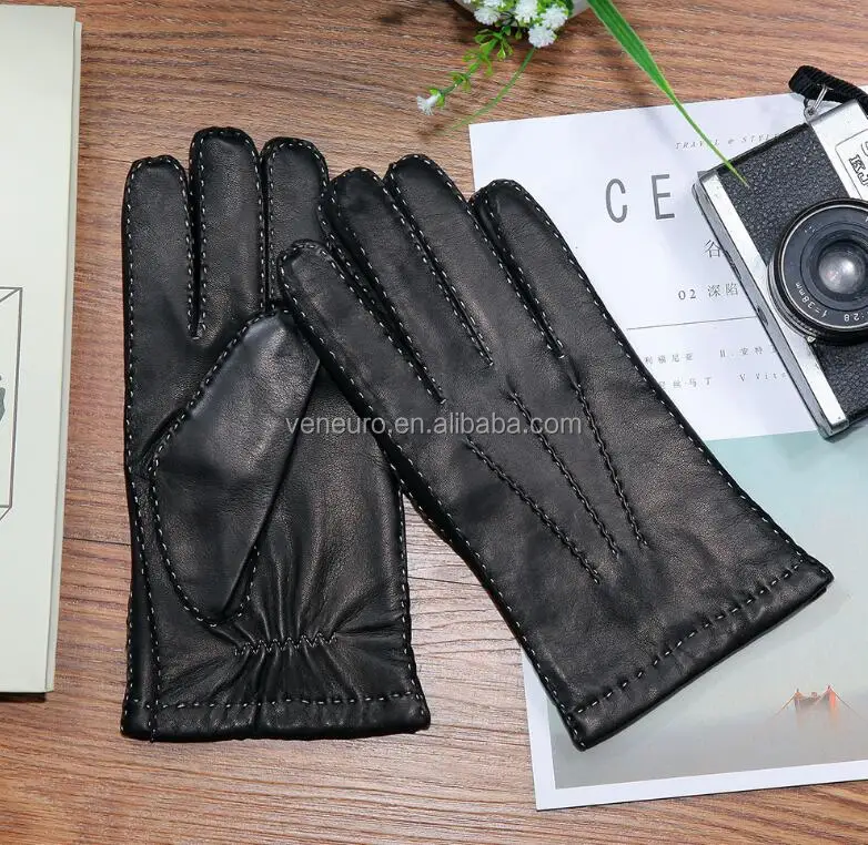 
Classical mens winter hand sewing warm cashmere lining real sheep leather driving men gloves 