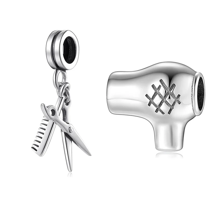 S925 Sterling Silver Silver Beads Pendant Hair dryer scissors Comb bracelet diy accessories