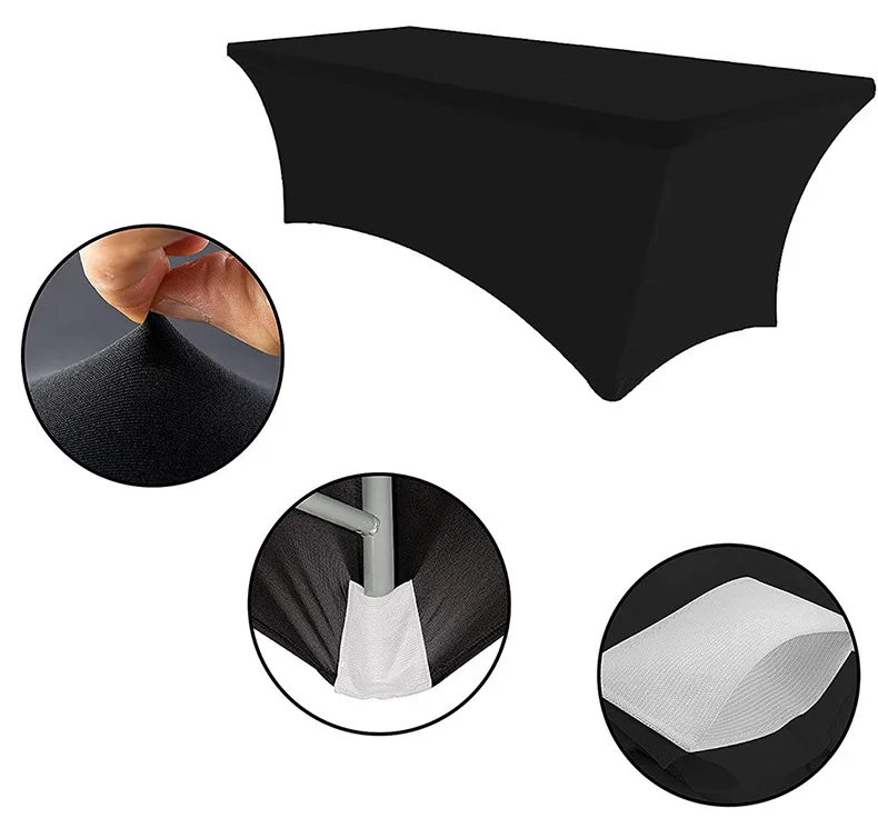 Custom rectangle black polyester 6ft stretch fitted spandex table cloths banquet party wedding tablecloths