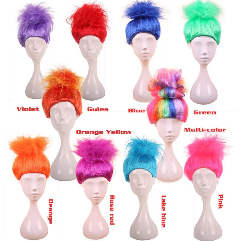 Colorful Halloween Kid Wig For Trolls Elf Pixie Cosplay Costume Wig Children Fluffy Hair Cap Flame Carnival Wig