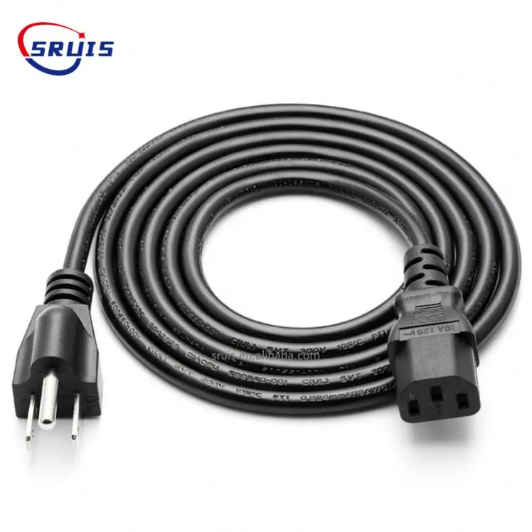 C15 Lockable Extention Cord USA Black Cable 3 Pin USA Plug Connector Ac C15 Power Cable For Industrial Equipment