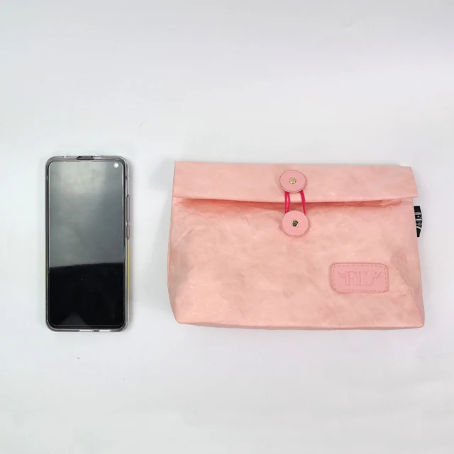 Custom Logo Tyvek Cosmetic Bag Top Folding Waterproof Pink Makeup Organizer Bag