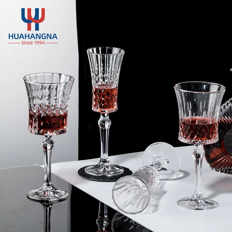 10oz Unique Design Stemmed Champagne Glass Restaurant Diamond Cut Crystal Clear Goblet Red Wine Glasses
