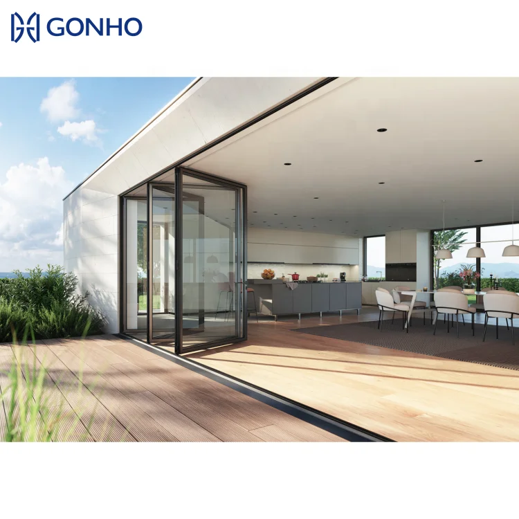 GONHO Hot Style Exterior Aluminum Alloy Frame Sliding Folding Door Aluminum Windows And Bifold Doors