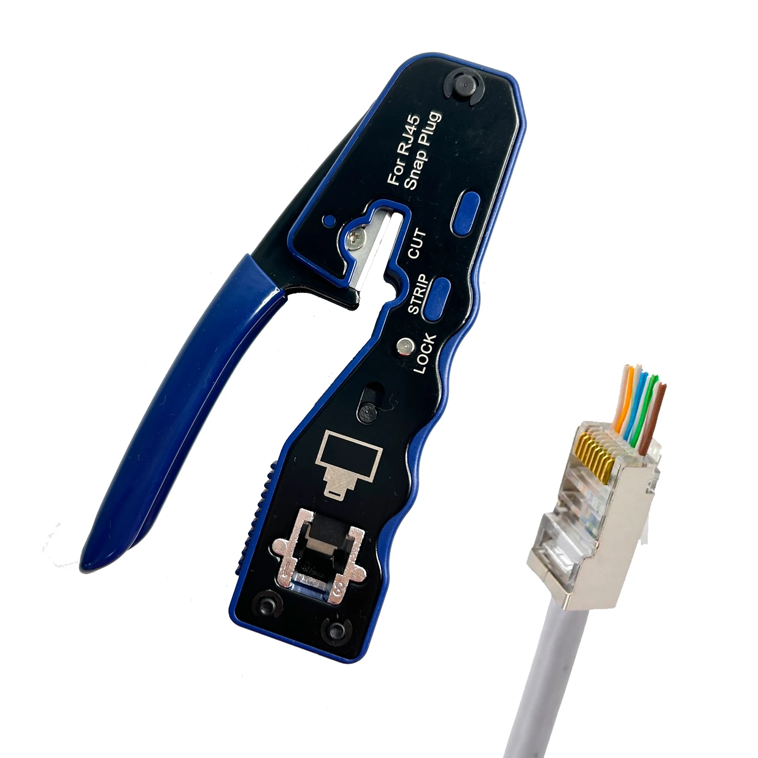 Easy Pass Thru RJ45 Crimper RJ45 Network Crimping Tools Cable Tools with Wire Cutter Stripper for 8Pin RJ45 Connector Cat6 Cat5e
