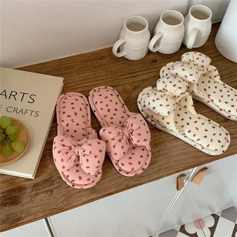 XIXITIAO linen ladies slippers high quality home female indoor summer bedroom beautiful cute girl bowknot slippers for women