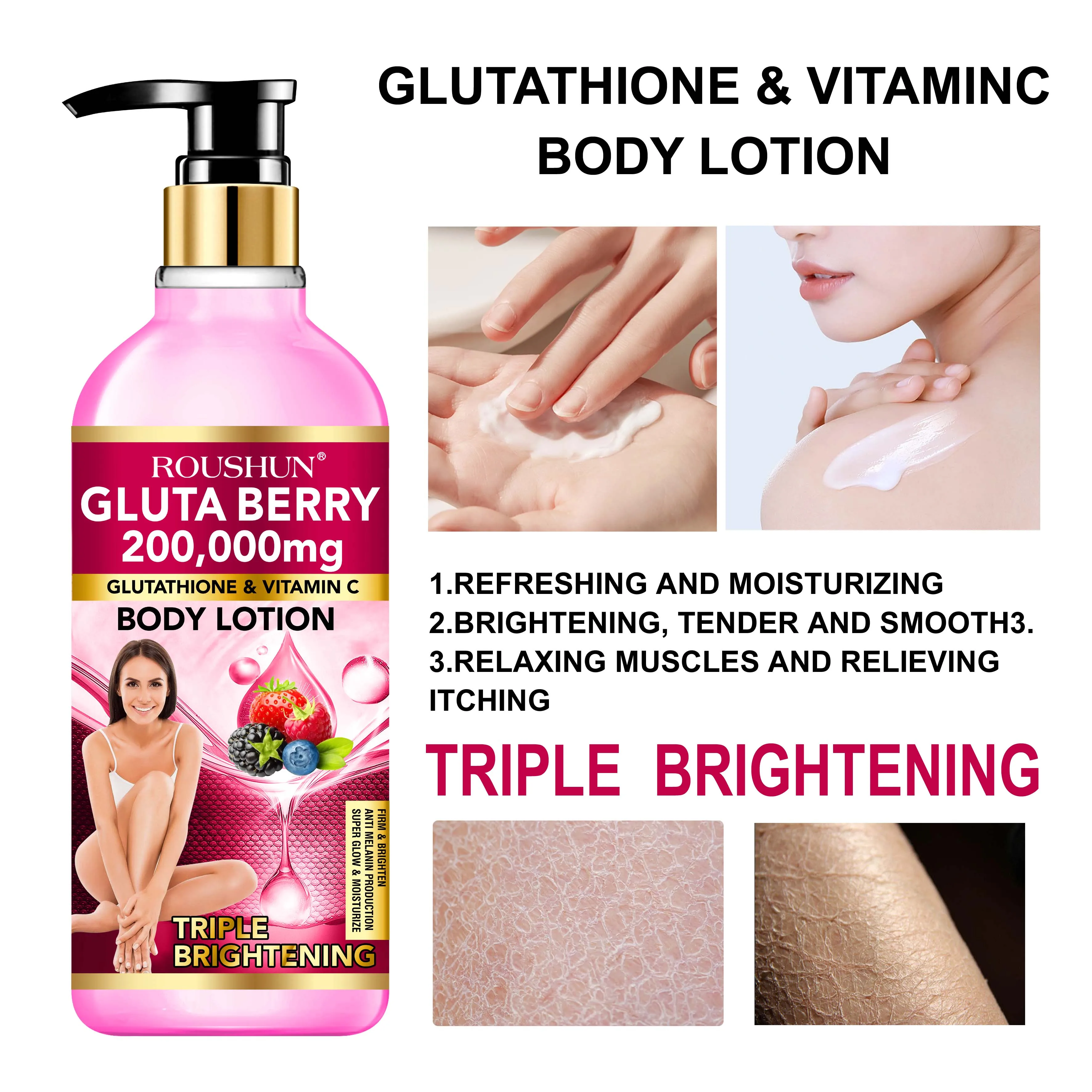 ROUSHUN gluta berry body lotion good quality vitamin c lotion triple brightening