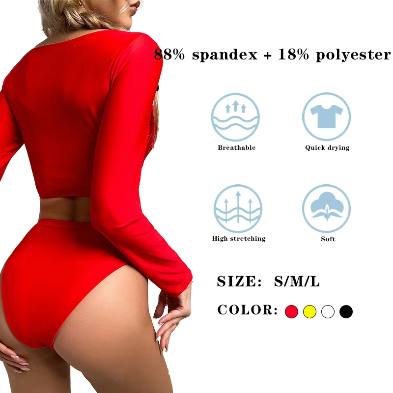 JSN7159 New Design swimwear factory 2024 New Long Sleeve Solid Swimsuit Bathing Suit swimwear fabric bikini swimwear thong