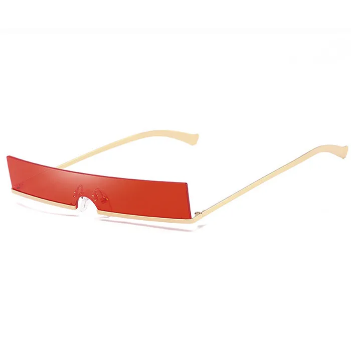 Ladies Clear Lens Small Narrow Rectangle Sunglasses Women 2023 Vintage Semi Rimless Womens Mens Red Shades Metal Frames Eyewear
