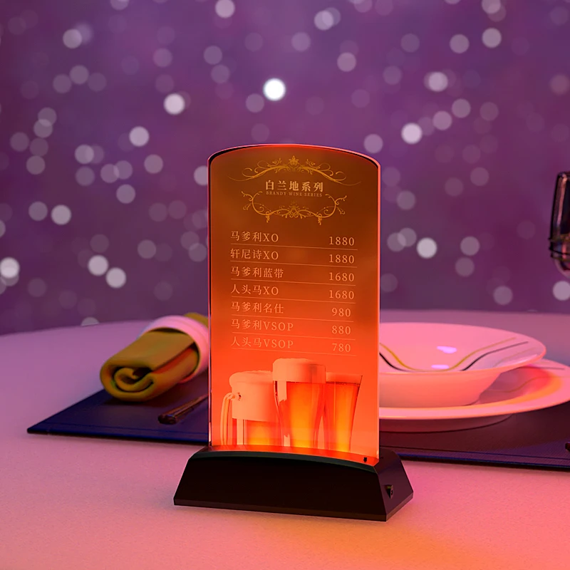 Лучшая пластиковая подсвечиваемая светодиодная подставка для меню напитков