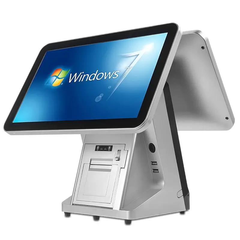 Dual Monitor Commercial Pos System with 80mm printer  Restaurant Equipment 15 Inch Touch Screen