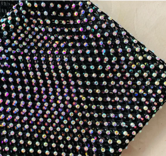 2021 Luxury Soft Hand 100 Polyester White Crystal Beaded Embroidery Diamond Lace Fabric Black Red Stretch Sequin Fabric