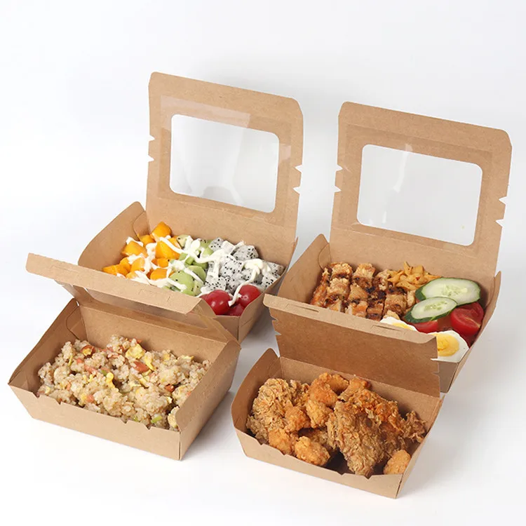 Disposable salad paper box with window for salad lunch box noodle box chinese  food