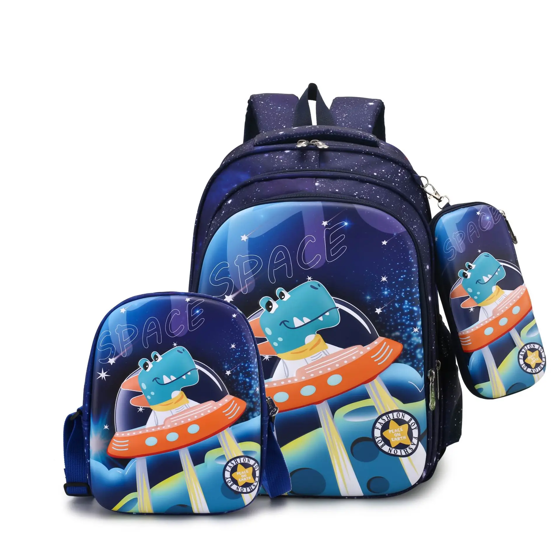 three-piece kindergarten cartoon printing schoolbag students pull rod diagonal multi-purpose school bags kids backpack