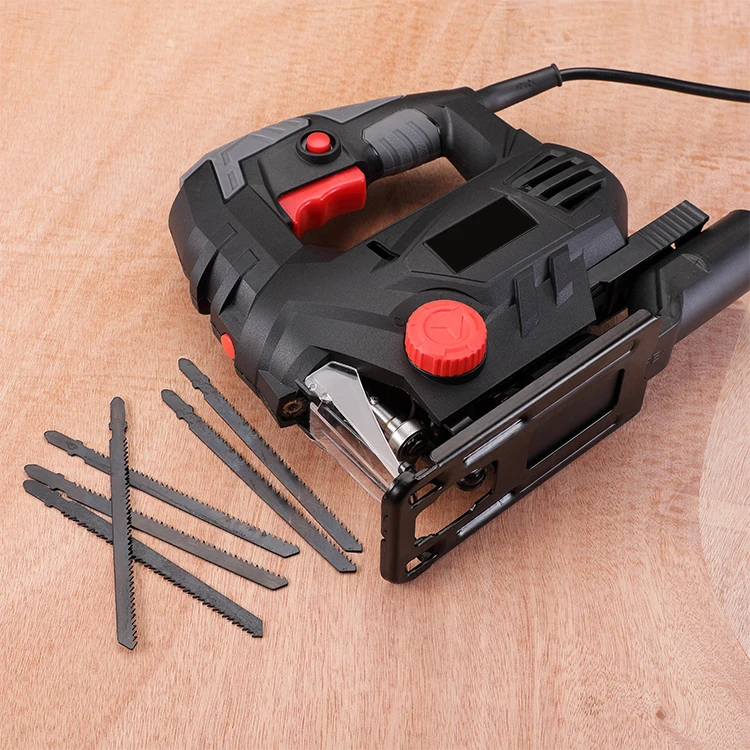 800W Electric Jig saw band,   Laser Guide 6 saw blades, 1 Allen wrench; 1 guiding ruler and dust discharge pipe