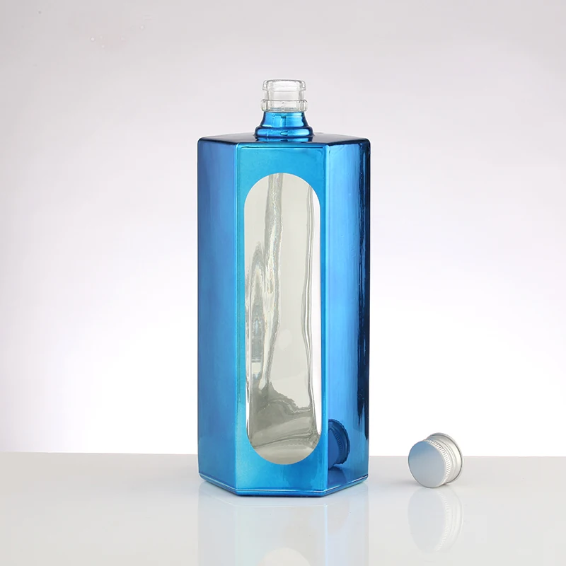 Custom Design Empty 500ml Blue Liquor Spirits Brandy Whiskey Vodka in 750ml Glass Bottles With Stopper