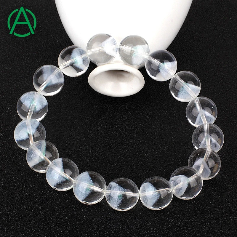 ArthurGem Natural Phantom Quartz Beaded Bracelet Healing Crystal White Phantom Quartz Bracelet for Women