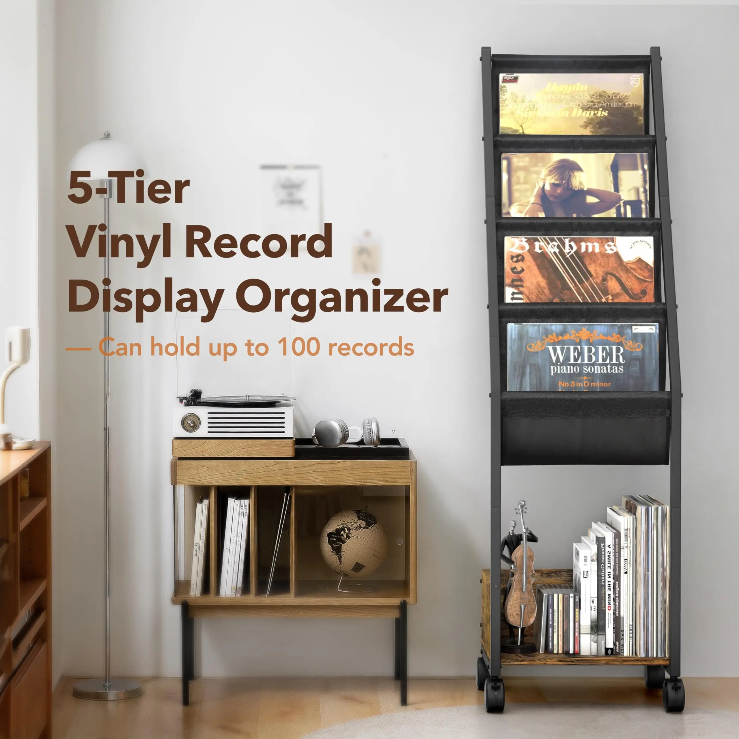 Vinyl Record Storage Record Holder Up to 150 Albums Record Stand with 4 Tier Vinyl Holder Display Shelf