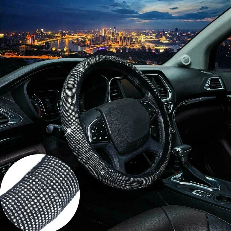 
38cm Universal Shiny Skidproof Protector Crystal Car Steering Wheel Cover 