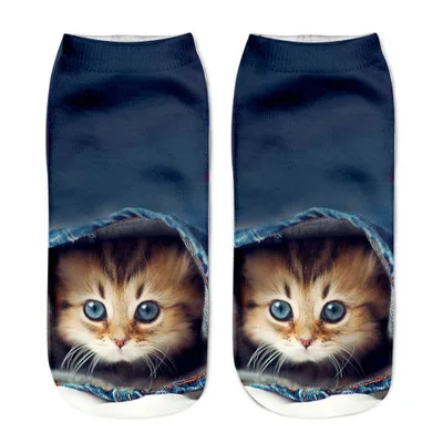 New 3D Print Funny Cute Cartoon Kitten  Short Socks Creative Colorful Multiple Cat Face Happy Low Ankle Socks