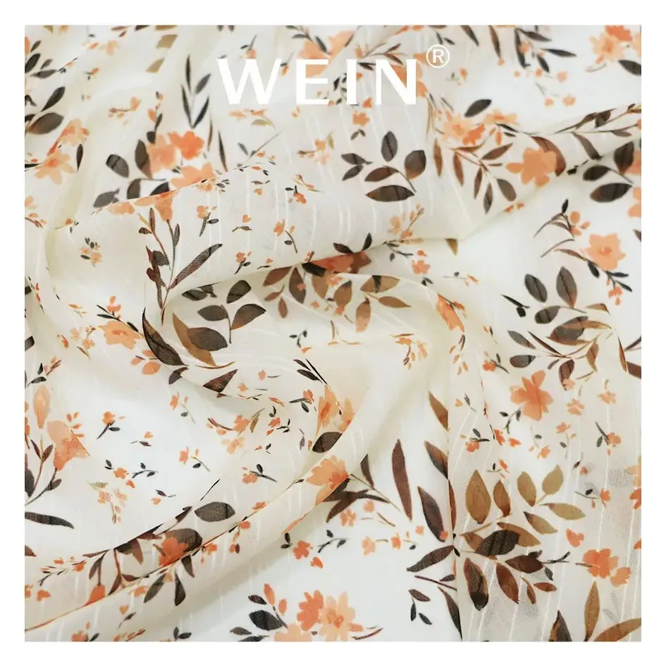 WI-E9104-SM721 100% Polyester Watercolor Leaf Botanical Flower Digital Printing Korea Silk Chiffon Crinkled Jacquard Fabrics